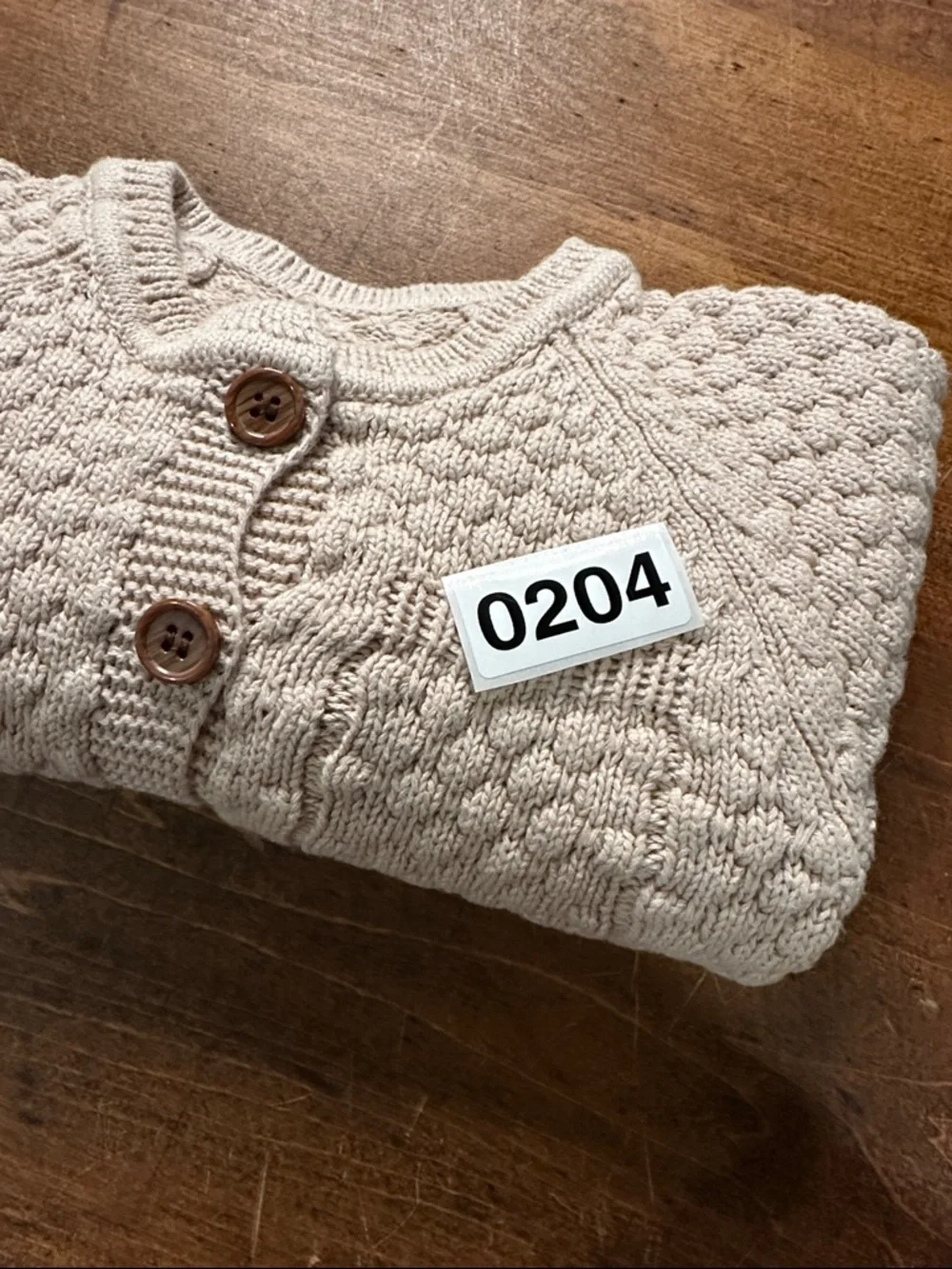 Chunky Knit Baby Romper 6 to 9M Size 70 Neutral With Buttons